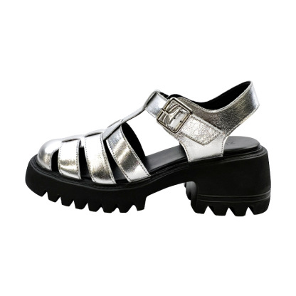 Closed Toe Slingback Mary Jane Shoes Chunky Heel T-Strap Sandals