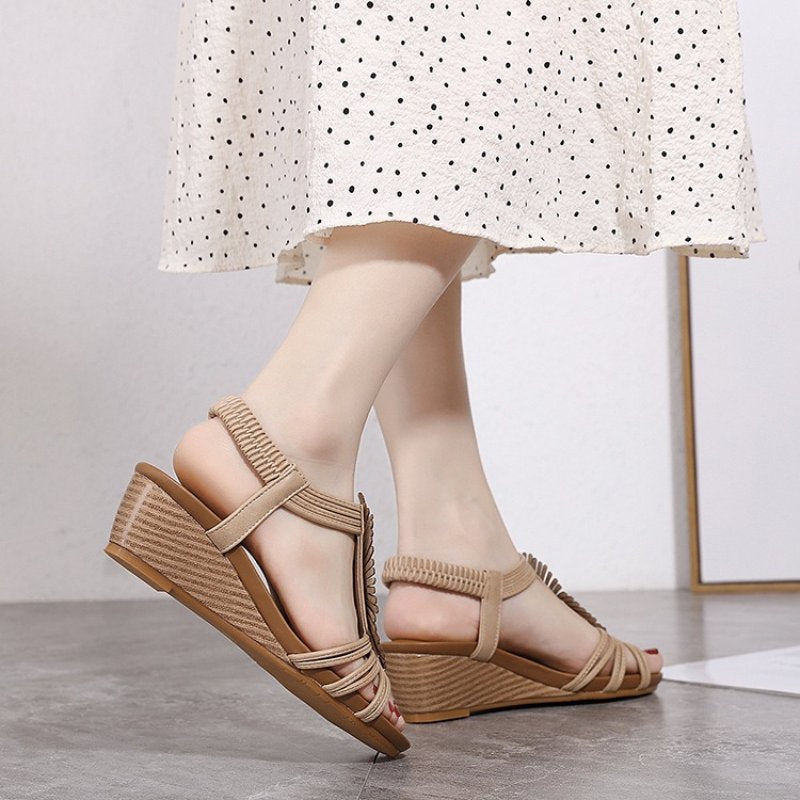 Arch Support Sandals Women Woody Design Rhinestones Open Toe Wedge Summer Beach Trendy