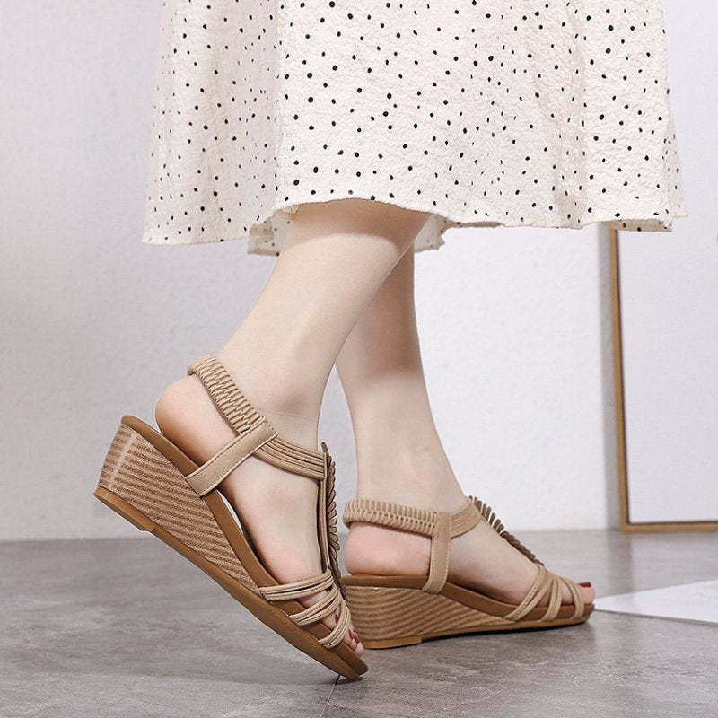 Arch Support Sandals Women Woody Design Rhinestones Open Toe Wedge Summer Beach Trendy