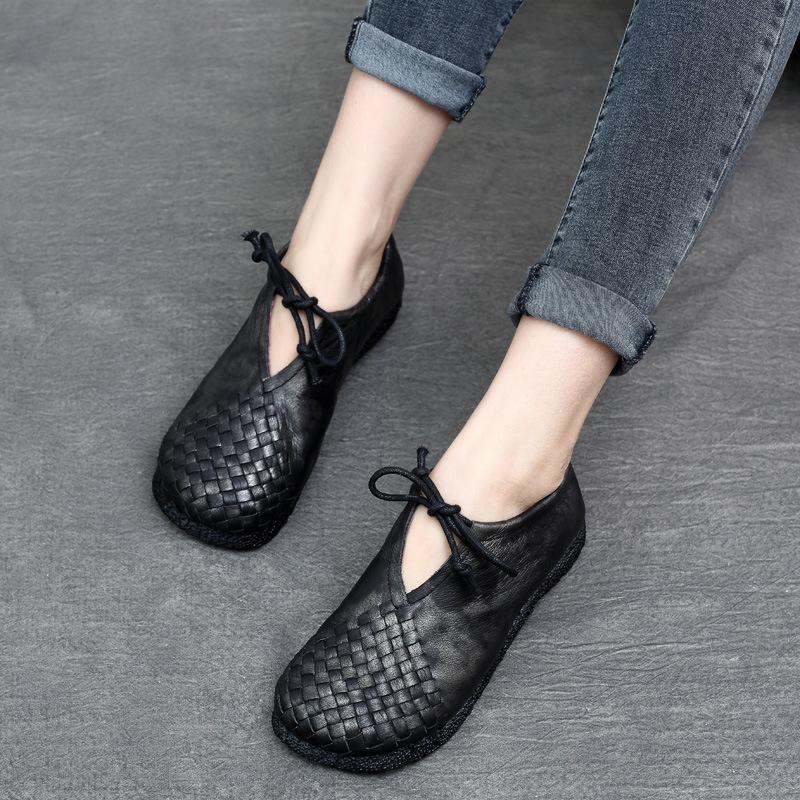 Handmade Leather Flats Women Oxford Tie Casual Walking Shoes