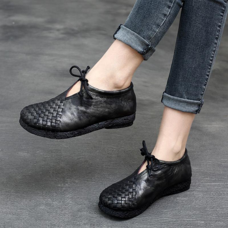 Handmade Leather Flats Women Oxford Tie Casual Walking Shoes