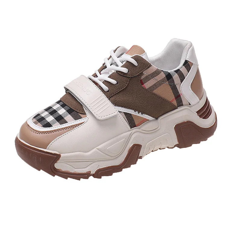 Plaid Print Velcro Lace-up Muffin Sneaker