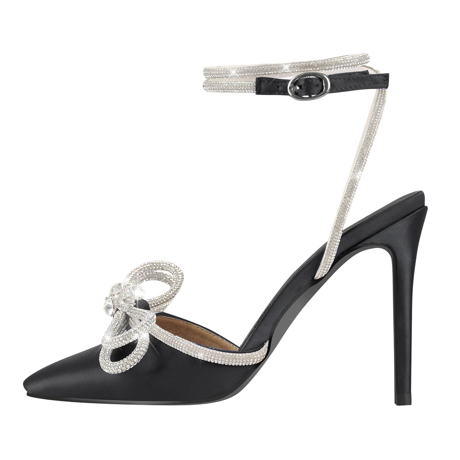 Rhinestone Bow High Heels Sandals