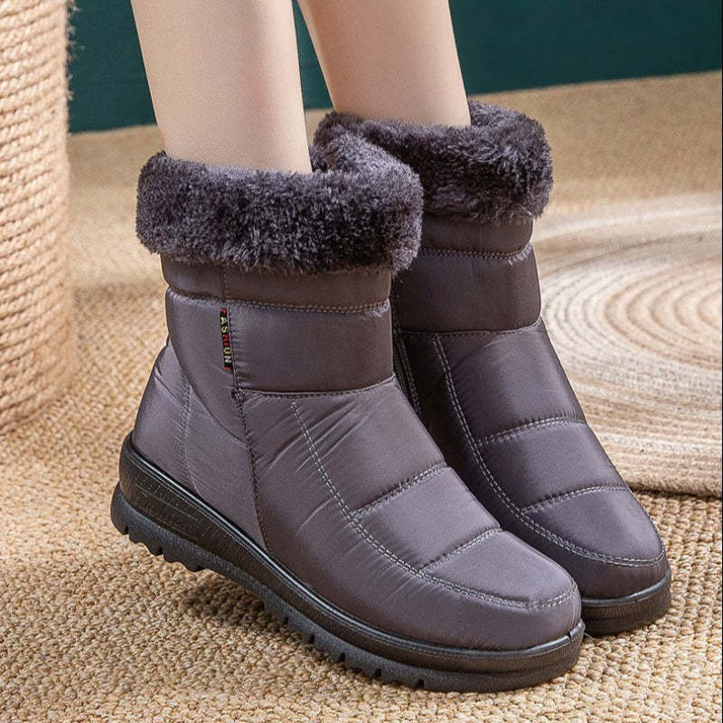 Women Casual Fur Snow Boots Nonslip Zipper Orthopedic Shoes