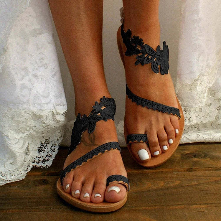 Women White Lace Boho Flat Sandals Beach Wedding Sandals Flower Pattern Slippers