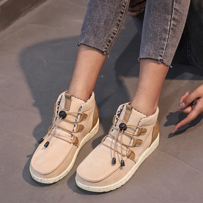 Women Warm Flat Ankle Boots Casual High Top Walking Shoes