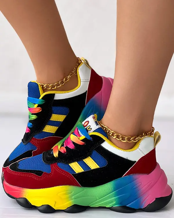 Colorblock Lace-up Platform Sneakers