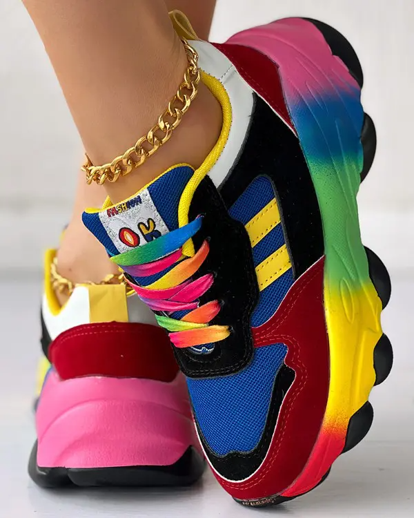 Colorblock Lace-up Platform Sneakers
