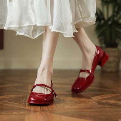 Handmade Patent Leather Mary Jane Pumps Block Heel Office Shoes