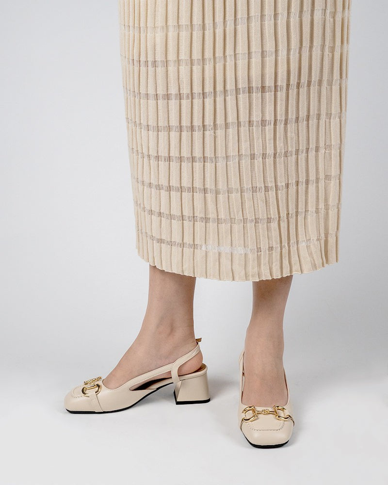 Classic Metal Buckle Slingback Low-Heel Chunky Heels Sandals