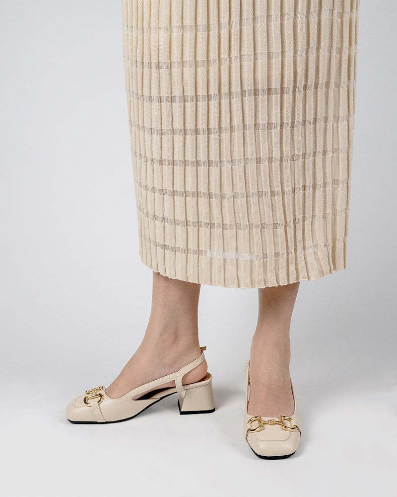 Classic Metal Buckle Slingback Low-Heel Chunky Heels Sandals