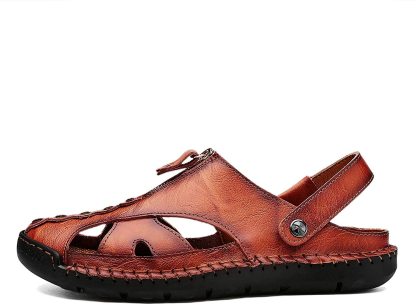 Men's Fisherman Beach Sandals Casual Closed Toe Leather Handmade Sandals Adjustable for Walking Outdoors