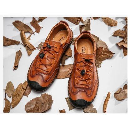 Men Hand Stitching Non Slip Elastic Lace Soft Sole Casual Leather Shoes Grounding shoes
