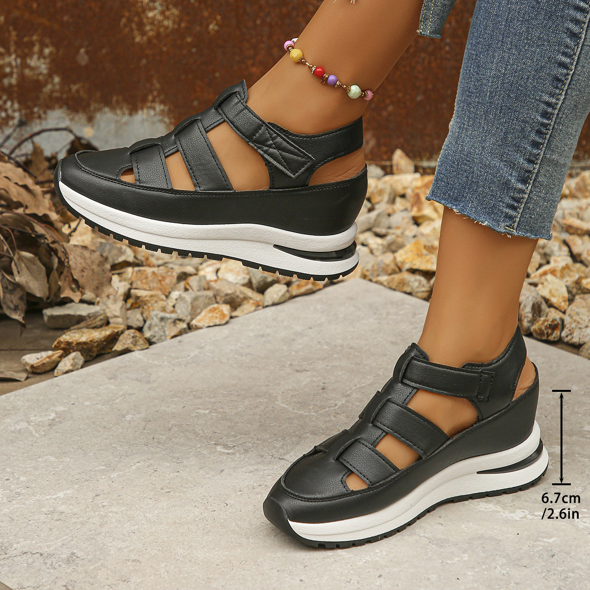 Women's Comfortable Platform Wedge Leather Roman Sandals