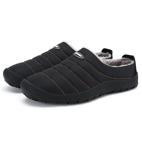 Men's Plush Lining Waterproof Fabric Slip On Soft Sole Casual Slipper