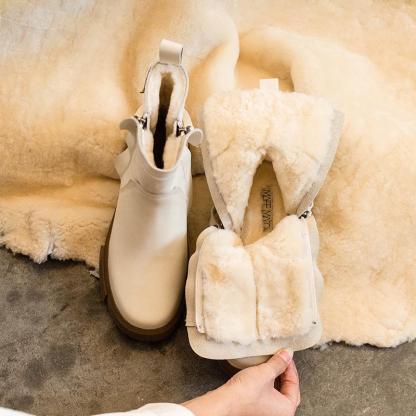 Waxing Leather Chelsea Boots Handmade British Boots Double Zip Fleece Lined Snow Boots