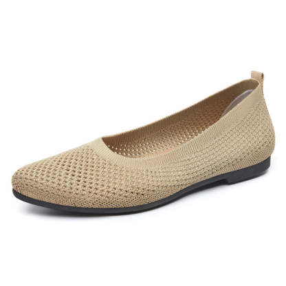 Soft-Knit Pointed Toe Knit Ballet Flat Shoes