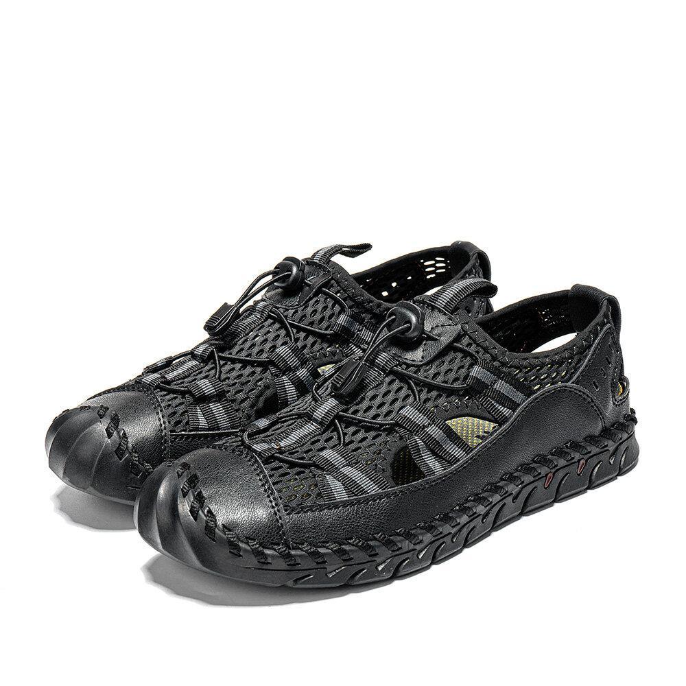 Men's Closed Toe Mesh Splicing Water Shoes Outdoor Microfiber Leather Sandals