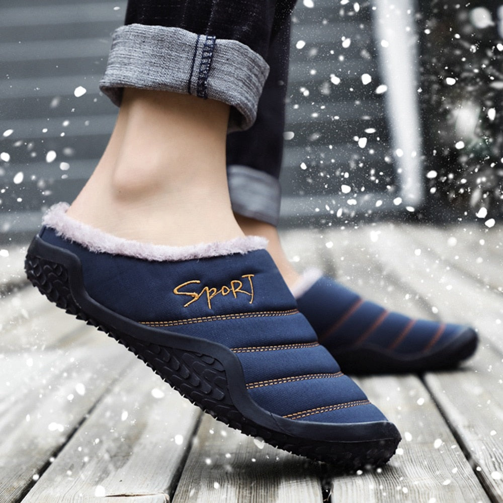 Fur Slippers For Men Warm Anti-slip Winter Shoes