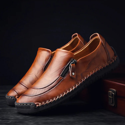 Men Hand Stitching Zipper Slip-ons Leather Shoes