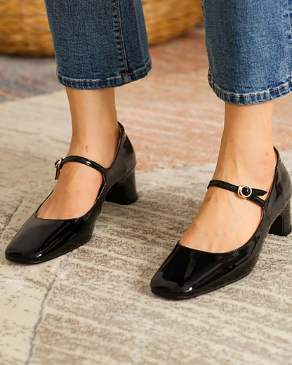 Square Toe Mary Jane Shoes Women's Vintage Chunky Heels