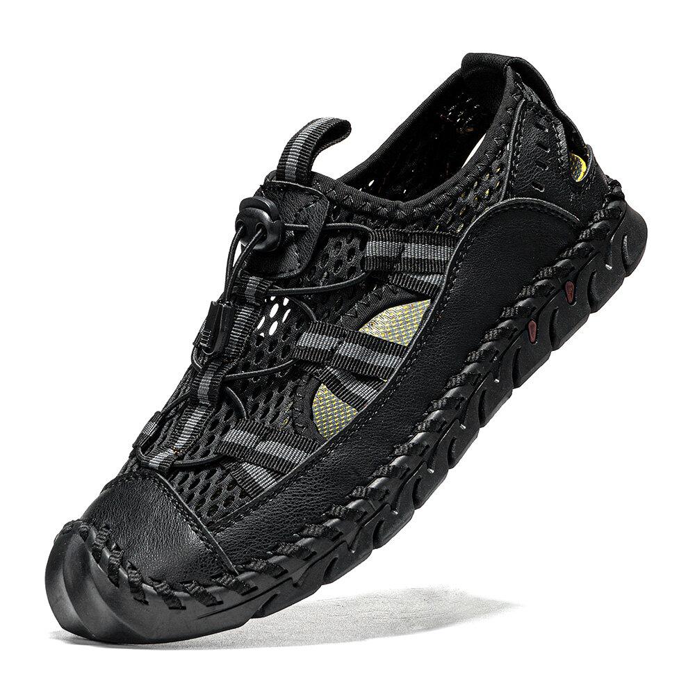 Men's Closed Toe Mesh Splicing Water Shoes Outdoor Microfiber Leather Sandals