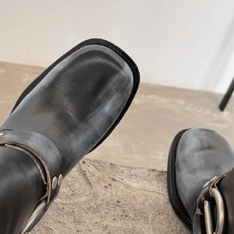 Genuine Leather Tall Boots For Women Western Cowboy Boots Riding Boots Big Round Toe