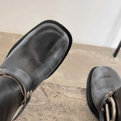 Genuine Leather Tall Boots For Women Western Cowboy Boots Riding Boots Big Round Toe