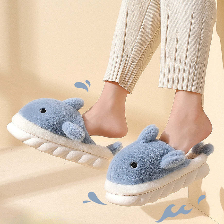 Heel-covered Powder Blue Super Soft Warm and Anti-slip Fluffy Slippers