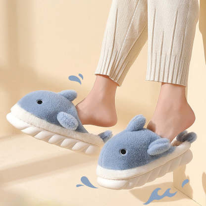 Heel-covered Powder Blue Super Soft Warm and Anti-slip Fluffy Slippers