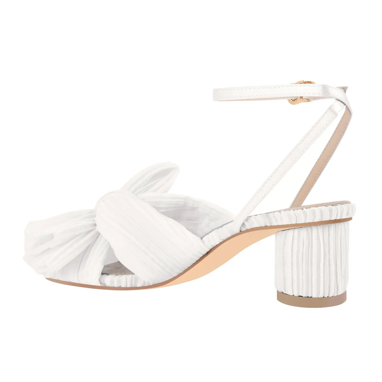 Women's Chunky Heel Pleated Bow Sandals