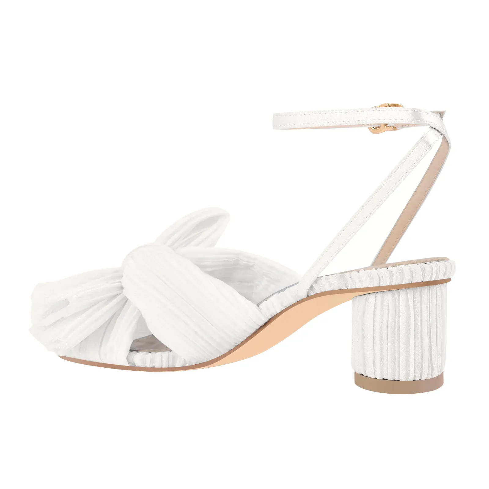 Women's Chunky Heel Pleated Bow Sandals