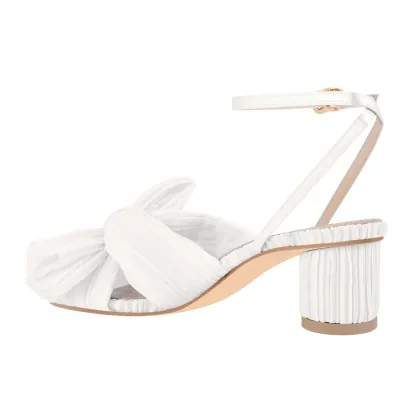 Women's Chunky Heel Pleated Bow Sandals