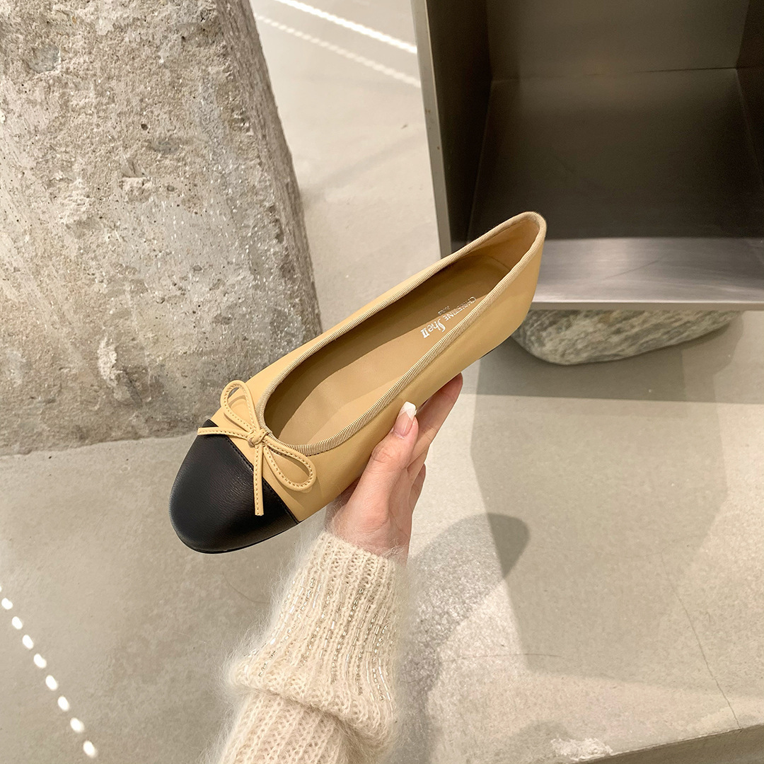 Comfortable Round Cap Toe Leather Ballet Flat