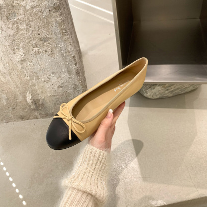 Comfortable Round Cap Toe Leather Ballet Flat