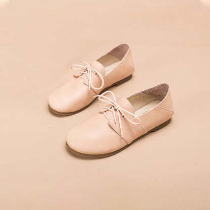 Soft Leather Lace Up Flats Women Yellow/White/Pink
