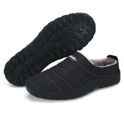 Men's Plush Lining Waterproof Fabric Slip On Soft Sole Casual Slipper