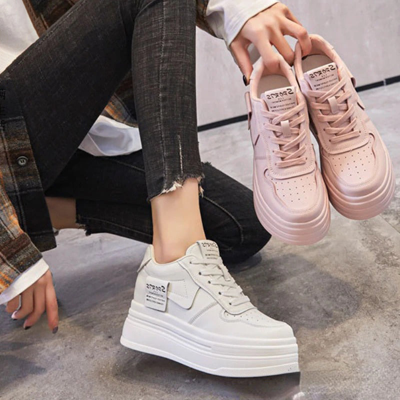 Comfy and Fancy Genuine Leather 8cm Platform Sneaker