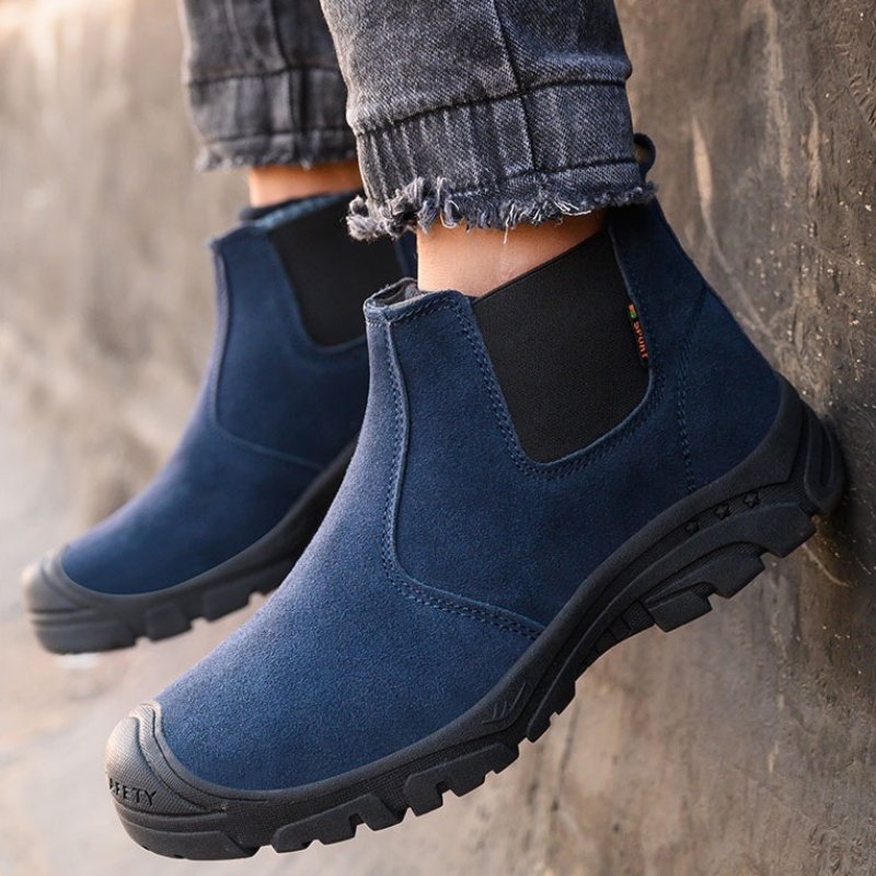 Anti-smashing Men Work Ankle Boots Suede Steel Toe Orthopedic Shoes