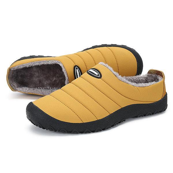 Men's Plush Lining Waterproof Fabric Slip On Soft Sole Casual Slipper