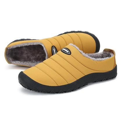 Men's Plush Lining Waterproof Fabric Slip On Soft Sole Casual Slipper