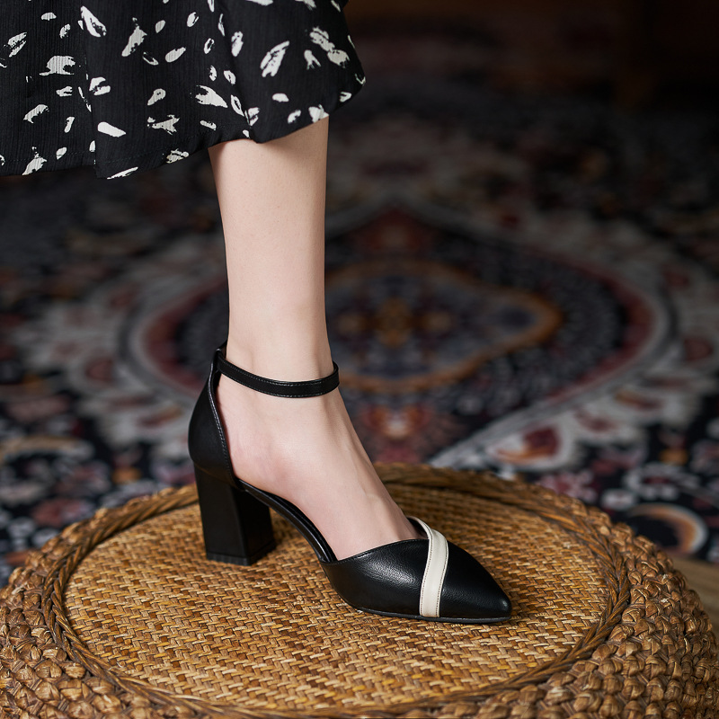 Women Mary Jane Pumps Pointed Toe Ankle Strap Buckle Chunky Block Heels