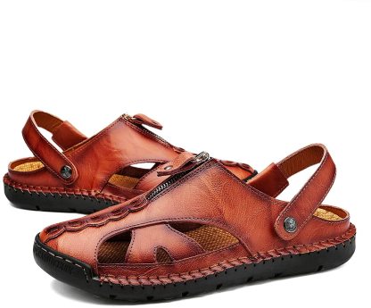 Men's Fisherman Beach Sandals Casual Closed Toe Leather Handmade Sandals Adjustable for Walking Outdoors