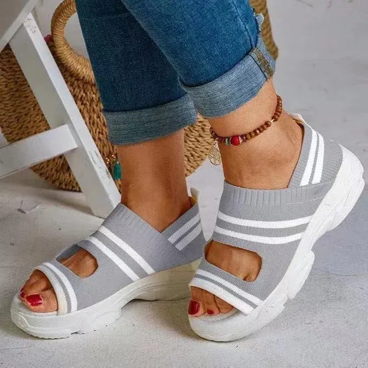 Leather Orthopedic Arch Support Sandals Diabetic Knitting Walking Sandals