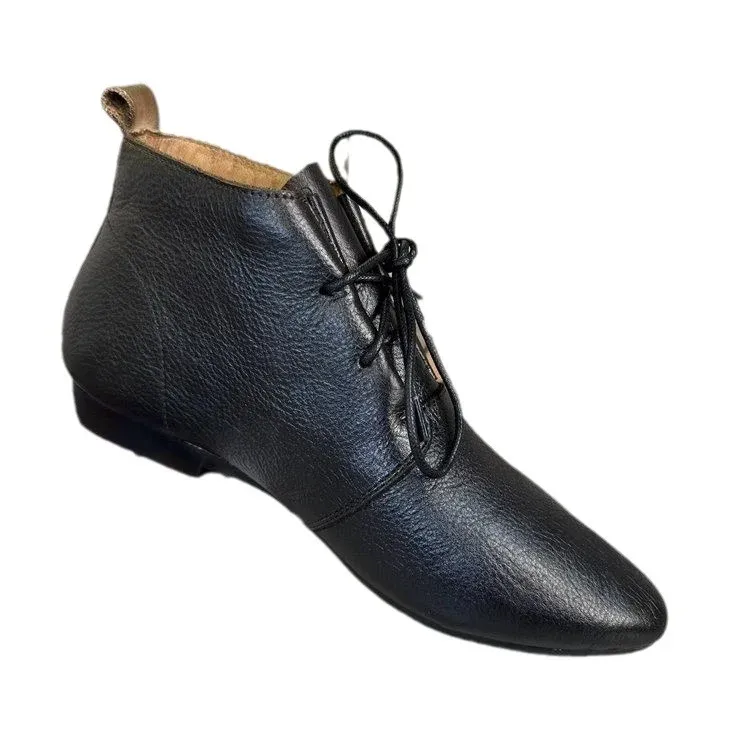 Oxfords For Women Lace Up Flat Sole Handmade Waxing Leather Ankle Boots