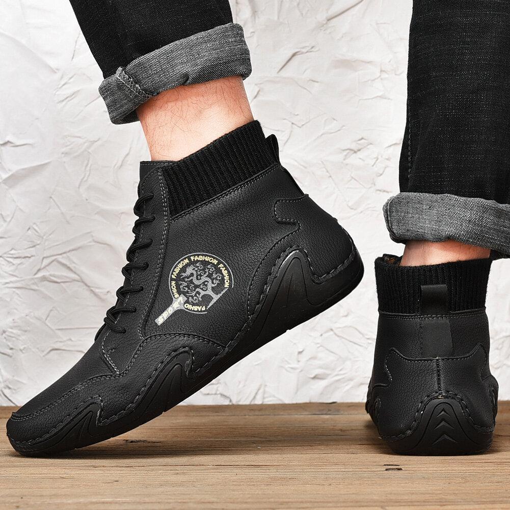 Barefoot Shoes Men's Handmade Soft Slip Resistant Lace Up Leather Ankle Boots