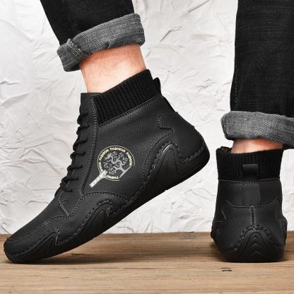 Barefoot Shoes Men's Handmade Soft Slip Resistant Lace Up Leather Ankle Boots