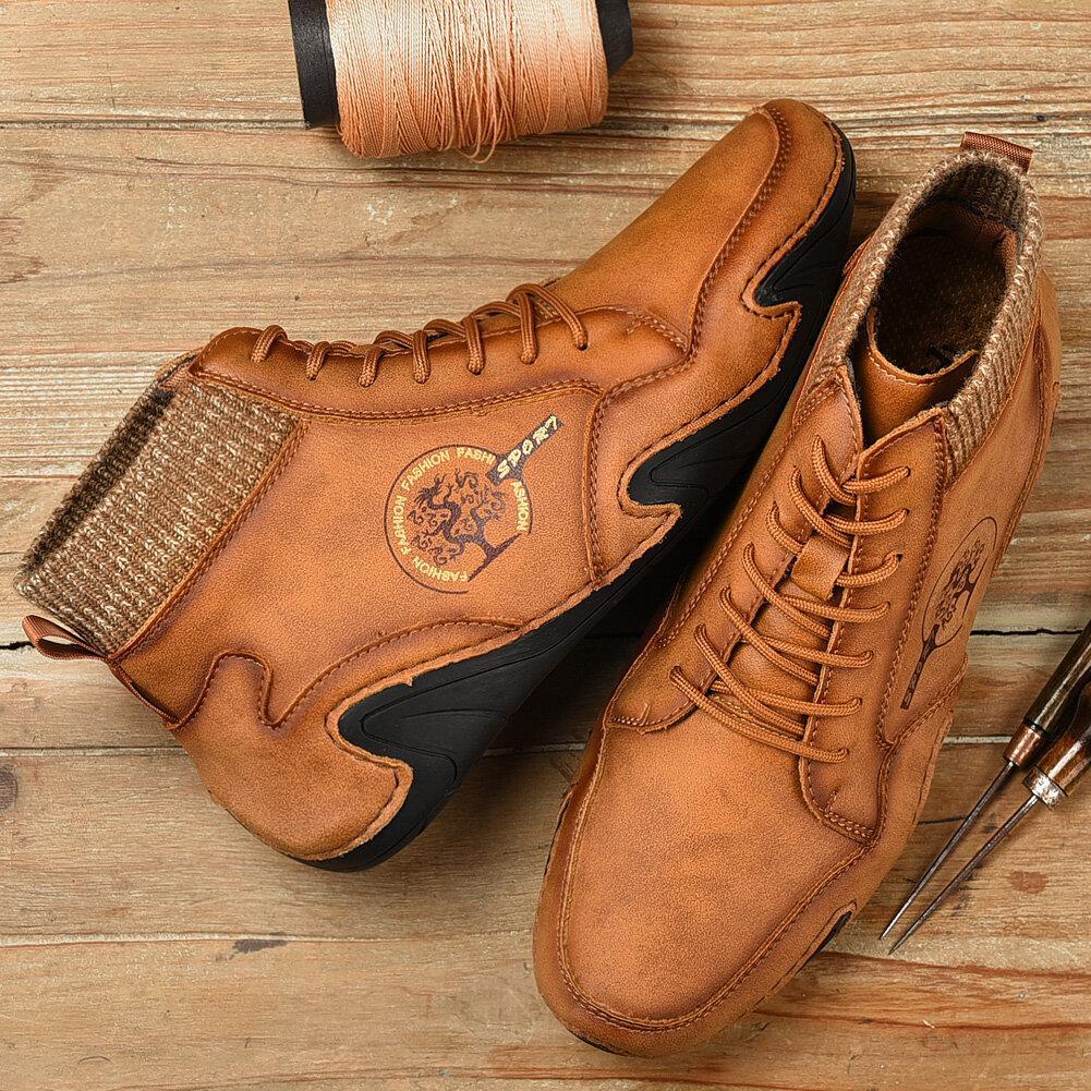 Barefoot Shoes Men's Handmade Soft Slip Resistant Lace Up Leather Ankle Boots