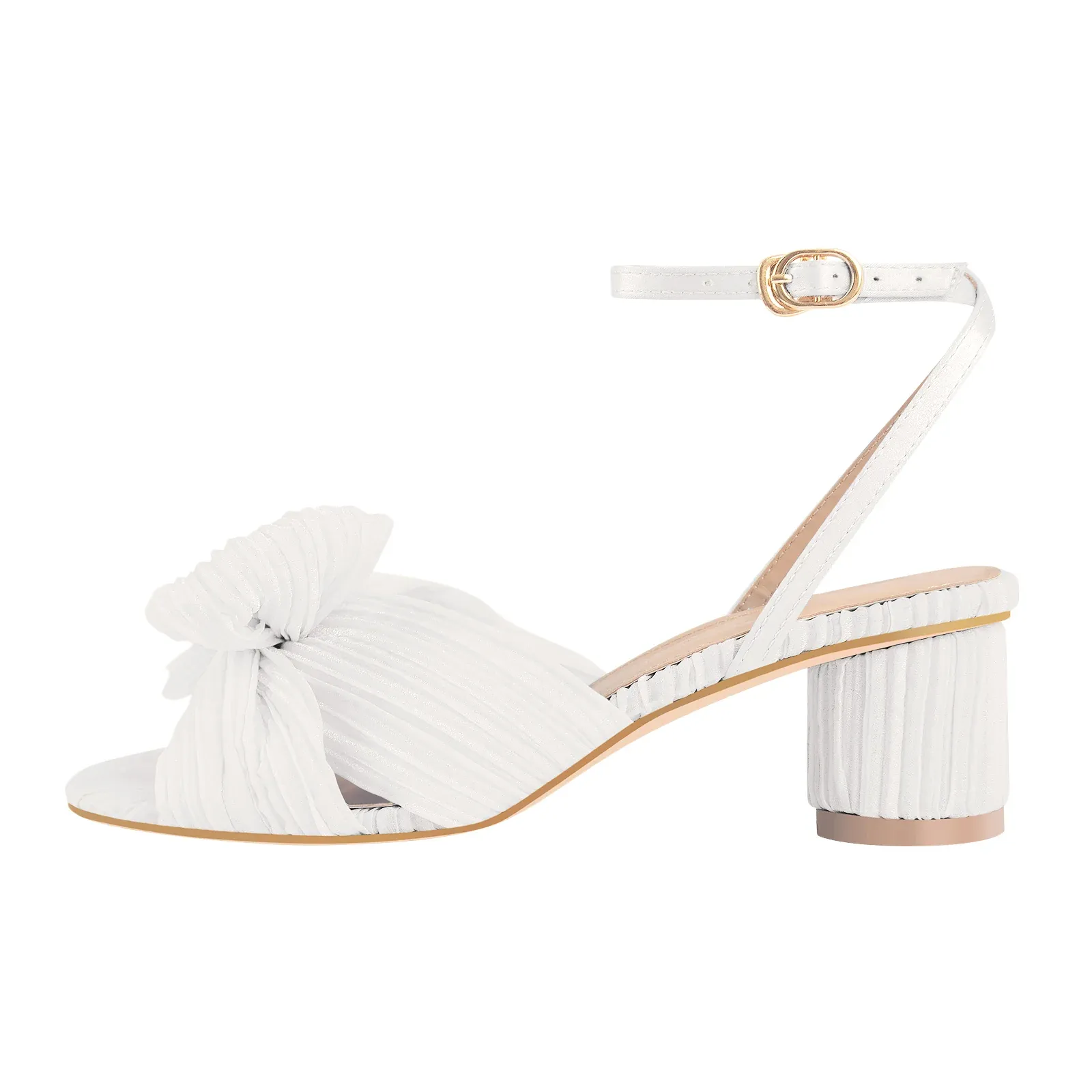 Women's Chunky Heel Pleated Bow Sandals
