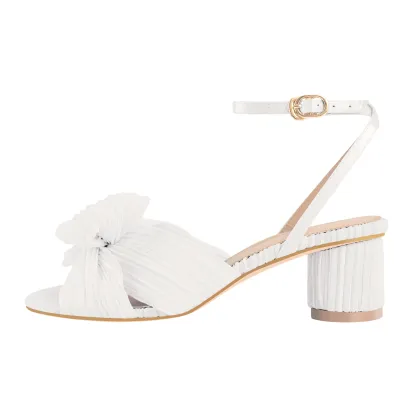 Women's Chunky Heel Pleated Bow Sandals